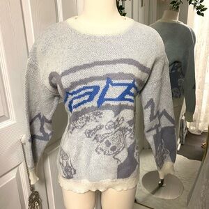 Blue and Gray Patterned Women's Sweater